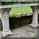 L07. Marble top double pedestal side table 33”h x 60”w 20”d 
